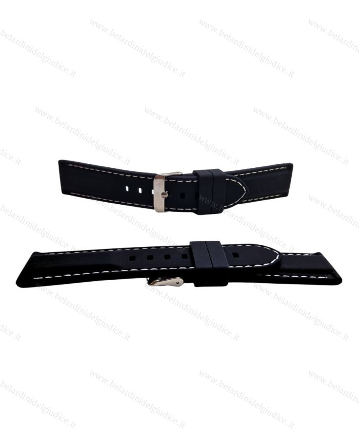 Cinturino Silicone Nero con Cucitura Bianca