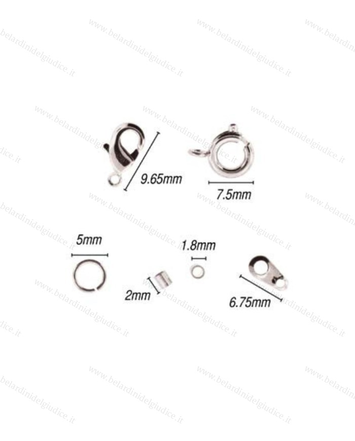 Assortimento accessori placcati in argento per collane o bracciali