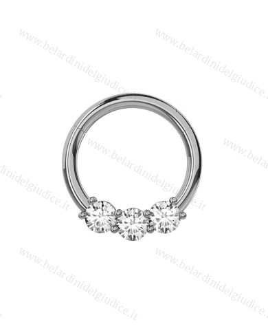 Piercing Cerchietto con tre zirconi e con chiusura a scomparsa 10 mm