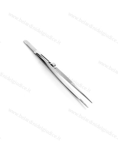Pinzetta per pietre inox punte zigrinate con scanalatura e fermo