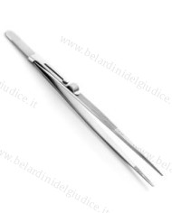 Pinzetta per pietre inox punte zigrinate con scanalatura e fermo